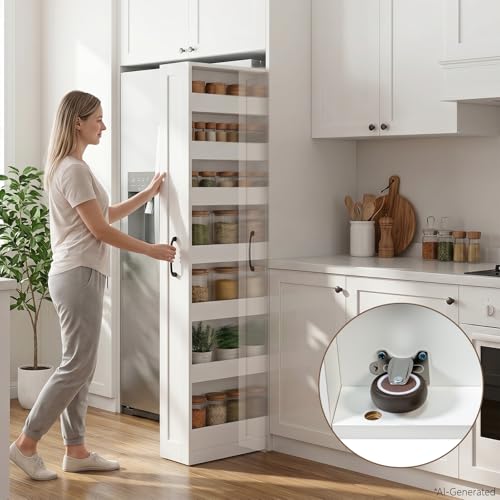 7-Tier Slim Mobile Shelving Cart with Wheels, Rolling Pantry with 7 Baskets, Narrow Pull-Out Utility Cart, Space Saving Storage Organizer Carts for Kitchen Living Room Bathroom Narrow Spaces, White - size: White & 7.87"D x 15.75"W x 70.75"H