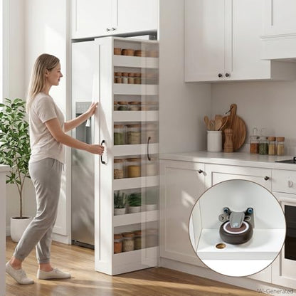 7-Tier Slim Mobile Shelving Cart with Wheels, Rolling Pantry with 7 Baskets, Narrow Pull-Out Utility Cart, Space Saving Storage Organizer Carts for Kitchen Living Room Bathroom Narrow Spaces, White - size: White & 7.87"D x 15.75"W x 70.75"H