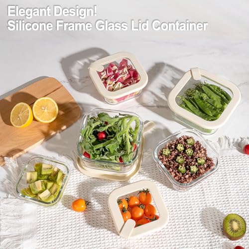 Urban Green Glass Food Storage Containers with Glass Lids, Microwave Safe Food Container Set, Airtight Meal Prep Containers, LeakProof, 100% Plastic Free, 6 Pack - color: ‎Ivory White -6p