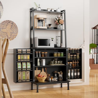 58” Pantry Cabinets with Microwave Shelves, Freestanding Kitchen Storage Cabinet with Adjustable Shelves, Buffet Cupboards for Kitchen, Dining Room, Living Room Use, Black - color: B-58" Black
