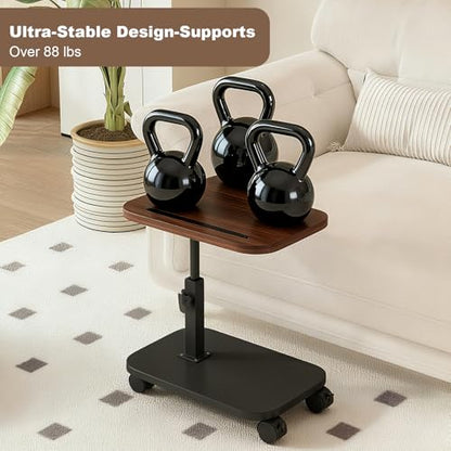 Adjustable Height TV Tray Table with Wheels, C Shaped End Side Table & Phone Tablet Slot, Swivel Snack Stand for Couch, Sofa, Bed,Living Room, Laptop Use in Small Spaces (Walnut) - color: Walnut