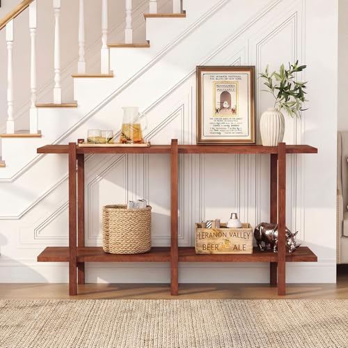 Giantex 2-Tier Wood Bookshelf, 48" Modern Console Table with Wide Storage Shelf, Horizontal Rubber Wood Bookcase, Open Display Racks Shelving Unit for Bedroom, Living Room, Office, Entryway
