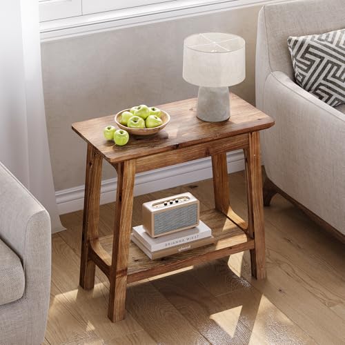 LITTLE TREE Narrow Side Table, Solid Wood Slim End Table for Small Spaces, 23.6" Sofa Side Tables, Skinny Bedside Tables Nightstand for Bedroom, Natural Wood (1 Piece)