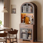 Tall Arched Pantry Cabinet, Kitchen Pantry Cabinet with Drawer and Charging Station, Tall Coffee Bar Cabinet with Storage, Dining Room Kitchen Hutch Storage Cabinet - color: Walnut