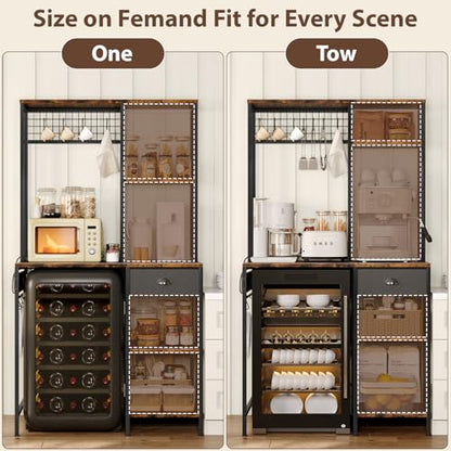 DreamDashio Over Mini Fridge Shelf with Power Outlet, 3-Tier Bakers Rack & Appliance Organizer for Microwave and Coffee Maker, Featuring Adjustable Shelves, Storage Drawer, 8 S-Hooks