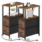 TUTOTAK Small Narrow End Table with Charging Station, Set of 2, Side Table with Outlets, Nightstand with 2 Cloth Drawers, Couch Table, for Living Room, Bedroom, Bedside, Brown TB01BB055 - color: Brown, style: 2 Drawers & Plug