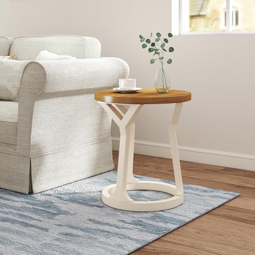 Kinfant Accent Side Table - Vintage Wood End Table Sofa Table with Bottom Shelf for Living Room, Bedroom, Office (1-Pack-White and Brown) - style: 1-pack-White and Brown
