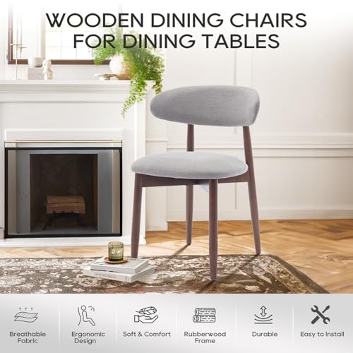 COLAMY Wooden Dining Chairs Set of 6, Modern Fabric Upholstered Dining Room Chair, Farmhouse Kitchen Chair with Foot Pegs, Light Grey - color: Lightgrey, size: Set of 6