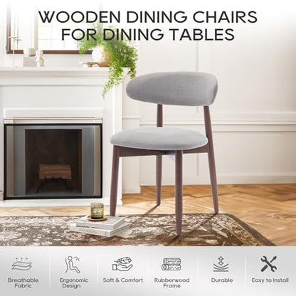 COLAMY Wooden Dining Chairs Set of 4, Modern Fabric Upholstered Dining Room Chair, Farmhouse Kitchen Chair with Foot Pegs, Light Grey - color: Lightgrey, size: Set of 4