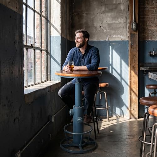 Topower Industrial Bar Table 38.58-48.43" Adjustable Pub Table Kitchen Dining Coffee Bistro Table Antique Blue - color: Antique Blue