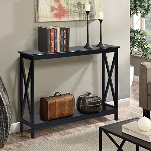 Julimoon Console Table with Storage Shelf, Narrow Accent Table X Form Frame, 2-Tier Sofa Side Table for Living Room/Bedroom/Entryway/Hallway, Easy Assembly, 39.5’’X12’’X31.5’’ (Black) - color: Black
