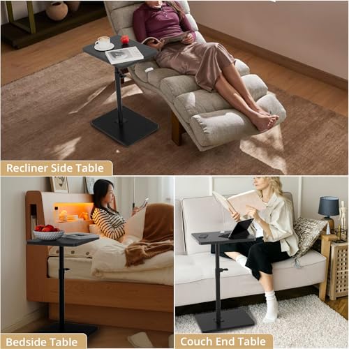 TV Trays for Eating on Couch - Height Adjustable C Shaped End Table with 360° Swivel, Slide Under Sofa Side Table for Small Spaces, Snack Table for Bed Chair Living Room Bedroom Laptop, Black - color: Black