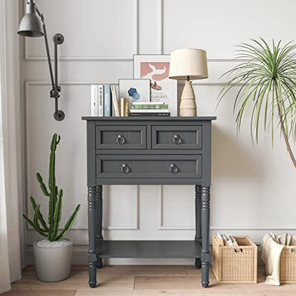 GIANTEX Console Table with 3 Drawers, 24" Rustic Entryway Table with Storage, Open Bottom Shelf, Compact Hallway Table, Small Sofa Side Table for Living Room, Bedroom, Narrow Entry Table, Gray - color: Grey