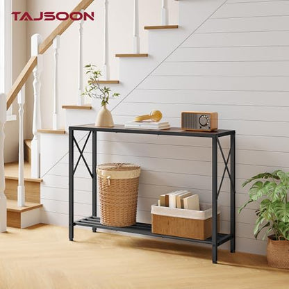 Console Table 41.8", 2 Tier Industrial Entryway Table with Shelves | Narrow Sofa Table with Stable X-Frame, Entrance Table for Entryway, Hallway, Living Room, Foyer, Office, Rustic Brown - color: Rustic Brown