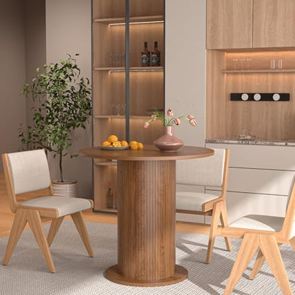 31.5 inch Round Dining Table for 2, Modern Farmhouse Kitchen Table, Small Circle Dining Tables with Wood Strip Base for Kitchen Living Room (Walnut) - color: Walnut