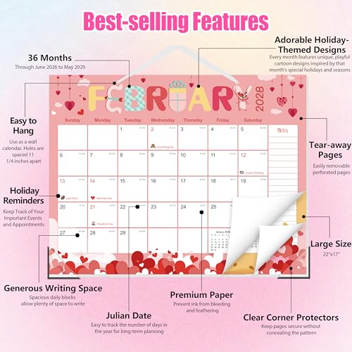 GuassLee Desk Calendar 2026-2029,36 Months 22" x 17" Large Calendar from June 2026 to May 2029,Desktop/Wall Monthly Planner with Julian Date and Thick Paper for Office Home School - color: Jun 36month blue, size: 22"x17"