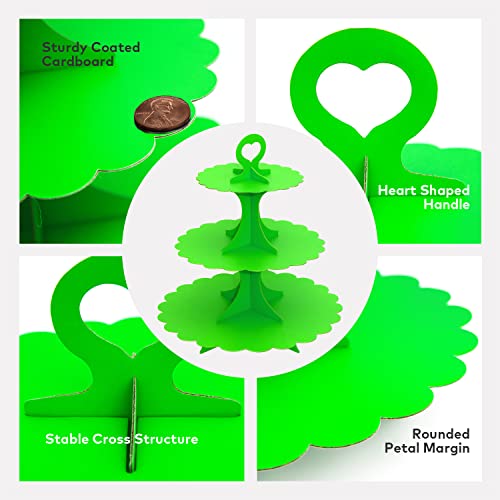 3-Tier Green Cupcake Stand 2-Pack, Premium Matte Finish, Easy 60-Second Assembly Heart Handle Design Dessert Tower for Christmas Thanksgiving Easter Graduation Wedding - color: Green 2 Pack
