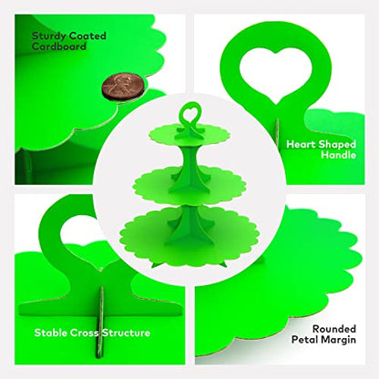 3-Tier Green Cupcake Stand 2-Pack, Premium Matte Finish, Easy 60-Second Assembly Heart Handle Design Dessert Tower for Christmas Thanksgiving Easter Graduation Wedding - color: Green 2 Pack