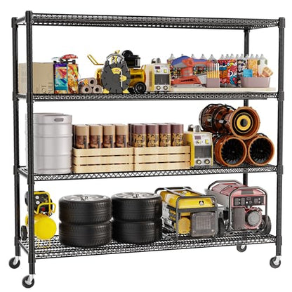 REGILLER 4-Wire Shelf Adjustable Heavy Duty Storage Shelves, Metal Organizer Wire Rack for Laundry Bathroom Kitchen Pantry Closet Garage Shelving with Wheel(Black,24" Dx59.6 Wx72.2 H) - size: 4Tier With Wheel 24"D x 59.6"W x 72.2"H