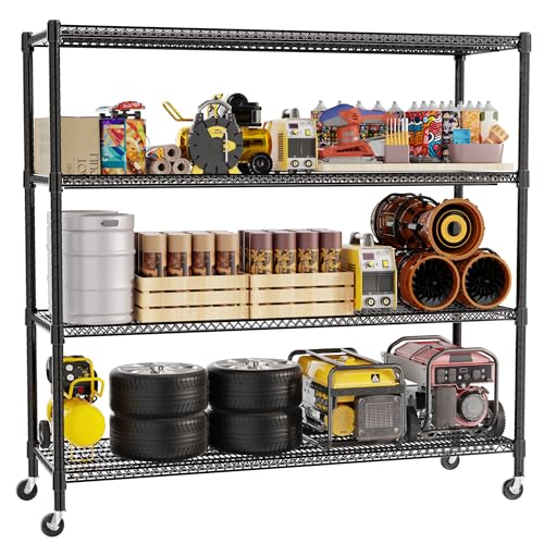 REGILLER 4-Wire Shelf Adjustable Heavy Duty Storage Shelves, Metal Organizer Wire Rack for Laundry Bathroom Kitchen Pantry Closet Garage Shelving with Wheel(Black,24" Dx59.6 Wx72.2 H) - size: 4Tier With Wheel 24"D x 59.6"W x 72.2"H