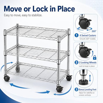 Simple Deluxe 3-Tier Storage Shelves, 750 Lbs Loading Capacity, 24.02" W x 13.78" D x 21.97" H Shelving Unit for Garage, Pantry and Kitchen, Chrome - size: 3-Tier, 24"W x 14"D x 22"H, style: 1 Pack