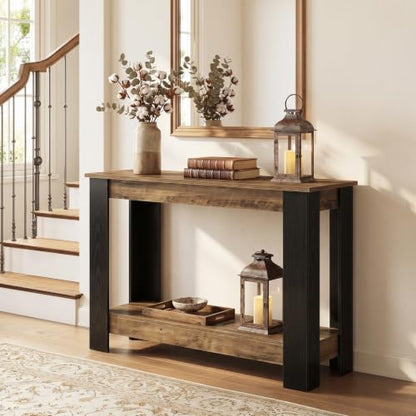 Tribesigns 41" Console Table for Entryway, Narrow Sofa Table Behind Couch | 2-Tier Modern Farmhouse Accent Furniture for Hallway, Living Room, Industrial Black & Rustic Brown