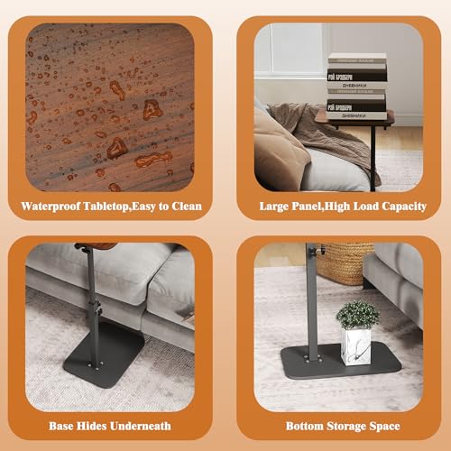 FuturelOT Sofa Couch Arm Table Tv Tray Small Bedside Table C Shaped Adjustable Height Side End Tables for Living Room, Bedroom, Bedside Walnut - color: Walnut + Black