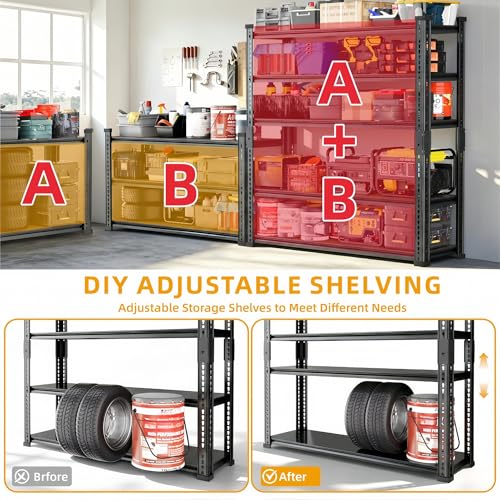 Shelving Unit, 2850LBS Heavy Duty Metal Shelves for Storage, 5-Tier Adjustable Boltless Storage Rack for Kitchen Garage Warehouse Pantry, 36" Wx16 Dx72 H, Black