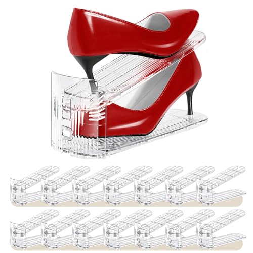 Shoe Slots Organizer 15 Pack - Shoe Stackers,3 Levels Adjustable,Space Savers 50%,Double Layer Holders for Closet (Transparent),Organizador de Zapatos - color: 15pack Clear