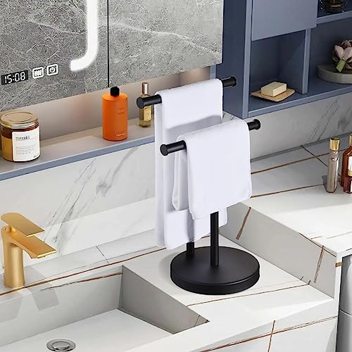 Black Hand Towel Holder Stand, Double Towel Rack T-Shape Hand Towel Stand for Bathroom Countertop, SUS304 Stainless Steel (Matte Black) SHUNLI - color: Black-l