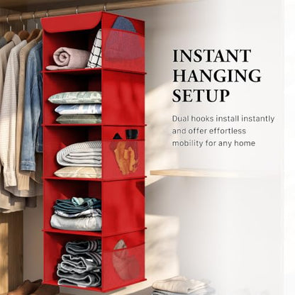 Simple Houseware 5 Shelf Hanging Closet Organizer, Red - color: Red, size: 5 Shelf