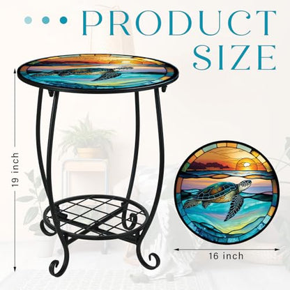 Cinnvoice Outdoor Side Table Round Small Mosaic Patio Accent Indoor End Plant Coffee Tea Table for Yard Patio Porch Garden Living Room, Bedroom(Turtle Style,16 Inch) - size: 16 Inch, style: Turtle Style