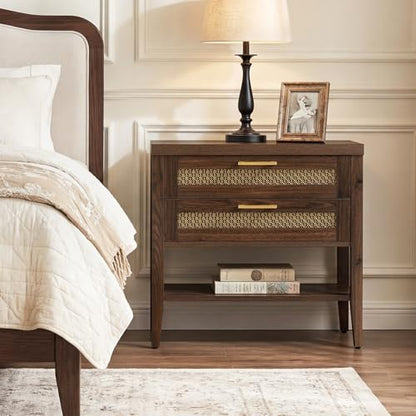 SICOTAS Night Stand Set 2,Rustic Nightstand Set of 2 with Drawer and Shelf | Large Bedside Table for Bedroom, Mid Century Modern Nightstand, 25.7" Tall Side End Table, Espresso Walnut, 2 Pieces - color: Espresso Walnut, size: 2 Pieces