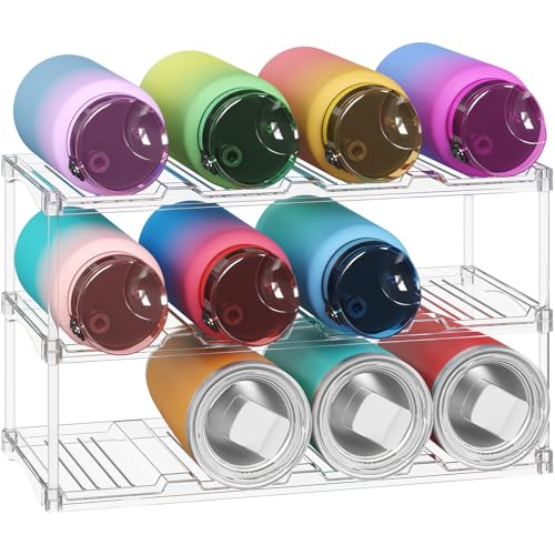 Lifewit Stackable Bottle Storage Organizer, Clear Freestanding Wine Holder for Cabinet, Large Slot Water Bottle Tumbler Cup Organizer for Pantry, Plastic Wine Rack for Fridge Cellar, 3Tier Hold 12 - size: 3 Tier-12 Bottle