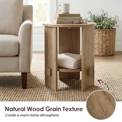 Round End Table with 2-Tier Storage Set of 2, 15.5” Small Side Table for Living Room, Modern Nightstand with Open Shelf, Compact Accent Table for Bedroom, Sofa Side, (Natural) - color: Natural