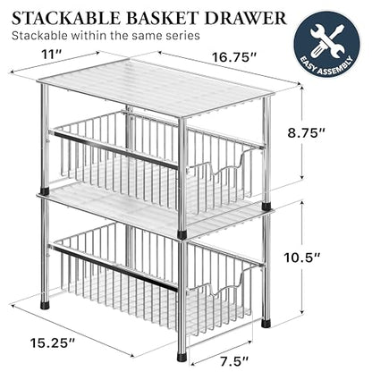 Simple Houseware Chrome Metal Stackable Storage Rack, 16.75 in L x 10.8 in W x 10.25 in H - color: Chrome