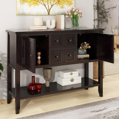 P PURLOVE Console Table Buffet Sideboard Sofa Table with Storage Drawers Cabinets and Bottom Shelf (Espresso) - color: Espresso
