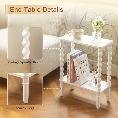 Fultyle Narrow Side Table, Small End Table with 2-Tier Storage, Small Bedside Table Slim Nightstand for Narrow Spaces, Living Room, Bedroom (White) - color: White