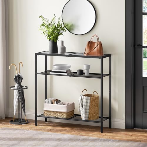 HOOBRO 29.5" Narrow Console Table, 3-Tier Tempered Glass Sofa Table, Modern Entryway Table, for Entrance, Living Room, Foyer, Hallway Bedroom, Black BK21XG01G1 - color: Black