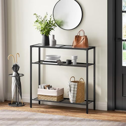 HOOBRO 29.5" Narrow Console Table, 3-Tier Tempered Glass Sofa Table, Modern Entryway Table, for Entrance, Living Room, Foyer, Hallway Bedroom, Black BK21XG01G1 - color: Black