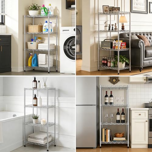 4-Tier Wire Shelf Metal Rack, Narrow Wire Shelving Unit, Small Wire Shelf | 17.3"Wx11.4"Dx44.3"H,Height Adjustable Storage Pantry Shelves with Lockable Wheels for Kitchen Office,Bathroom Small Spaces - color: 4-tier Chrome-17.3"x11.4" X44.3"(wxdxh)