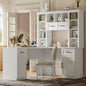 L-Shaped Home Executive Desk with 2 Cabinets and 2 Drawers, Computer Desk with Power Outlet, 11 Open Shelves and 1 Right Flip Shelf with Storage for Study, Living Room and Office (White-02) - color: White-02