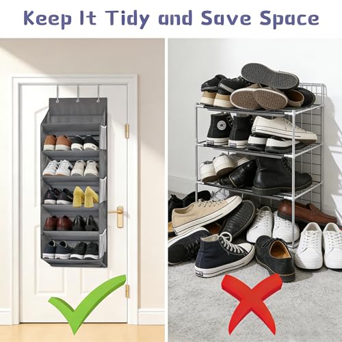 Over the Door Shoe Rack Organizer – Hanging Storage for 12 Pairs of Shoes, 6 Mesh Pockets + 6 Deep Large Pockets, 50lbs Capacity, for Closet, Bedroom, Dorm, Narrow Door (1 Pack) - style: 6 Layer