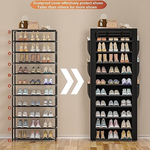 OYREL Large Shoe Rack, Black, 6 Side Pockets, 23.6" Wide x 11.4" Deep x 68.9" Tall, 36-41 Pairs of Shoes - color: Black, size: 10Tier 23.6"W