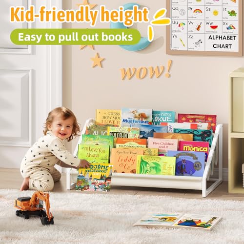 Aokitsink Toddler Bookshelf,Montessori Bookshelf,Bookshelves for Toddlers and Nursery,4 Tier Baby Bookshelves for Kids Rooms,Nursery,Playroom,Baby Room, Small Children Classroom - color: Off-white