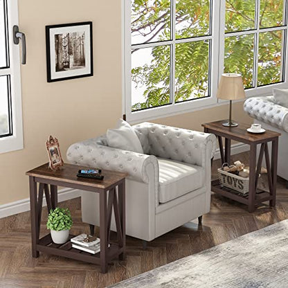 ChooChoo Farmhouse End Table, Narrow Side Table with Shelf | Slim Bedside Table ,Small Spaces, Rustic Nightstand, Living Room, Bedroom ,Espresso - color: Espresso, size: 1 Pack