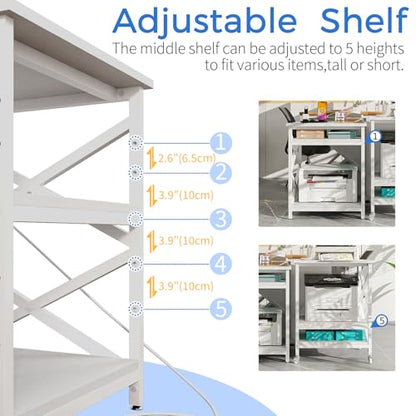 METYERRY 23.6"x23.6" Large Printer Stand with Power Outlet, 3 Tier Cart | Adjustable Shelf, Fits 3D Printers, Laser Printers and Heat Press, 200 lbs Heavy Duty, Industrial Wheels, Home Office - color: White