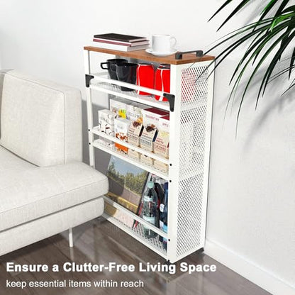 2026 New, Slim Kitchen Storage Cart, 3 Tier Metal Rolling Utility Cart Mesh Basket, Multifunction Wire Basket Shelf Trolley for Home Laundry, Bathroom, Living Room, White - color: White