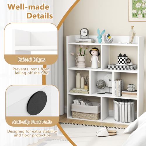 Tangkula 7-Cube Bookshelf, Floor Standing Open-Back Bookcase with Anti-Toppling Devices, Wooden Geometric Bookshelf, 4-Tier Storage Display Shelf for Living Room, Study, Office (1, White)