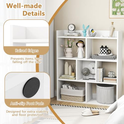 Tangkula 7-Cube Bookshelf, Floor Standing Open-Back Bookcase with Anti-Toppling Devices, Wooden Geometric Bookshelf, 4-Tier Storage Display Shelf for Living Room, Study, Office (1, White)